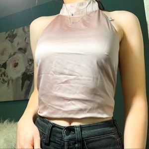 Blush satin tie back top